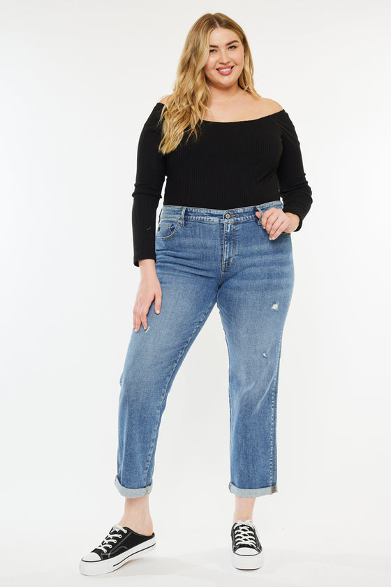 Yvonne  Mid Rise Slim Boyfriend Jeans (Plus Size) - Official Kancan USA