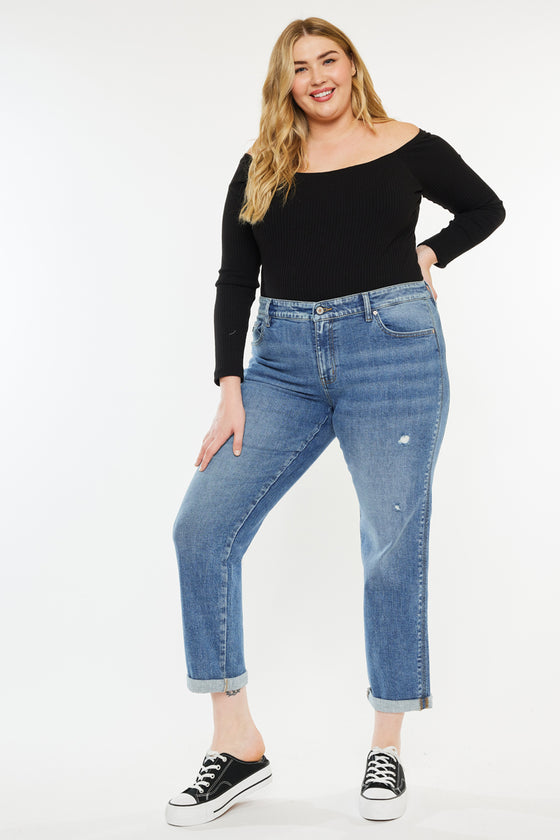 Yvonne  Mid Rise Slim Boyfriend Jeans (Plus Size) - Official Kancan USA