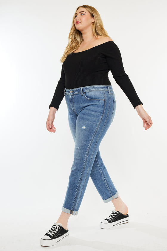 Yvonne  Mid Rise Slim Boyfriend Jeans (Plus Size) - Official Kancan USA