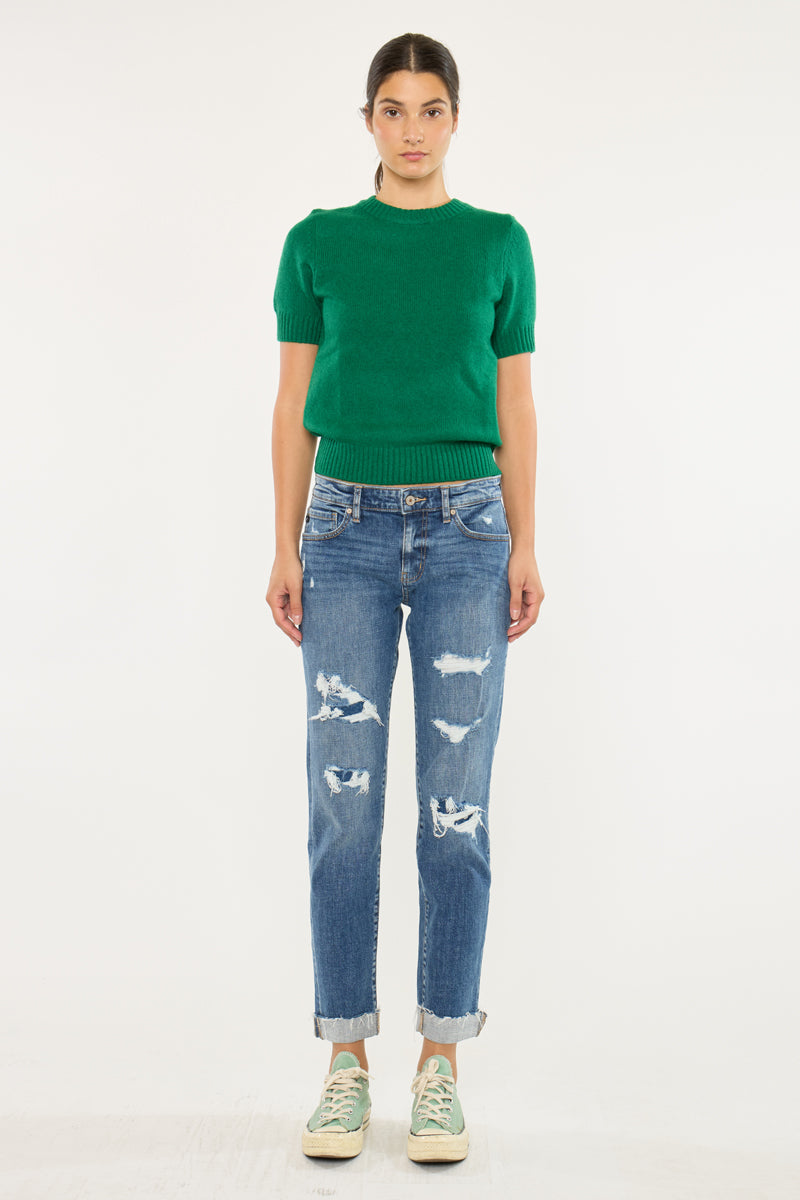 Nina Mid Rise Slim Boyfriend Jeans - Official Kancan USA