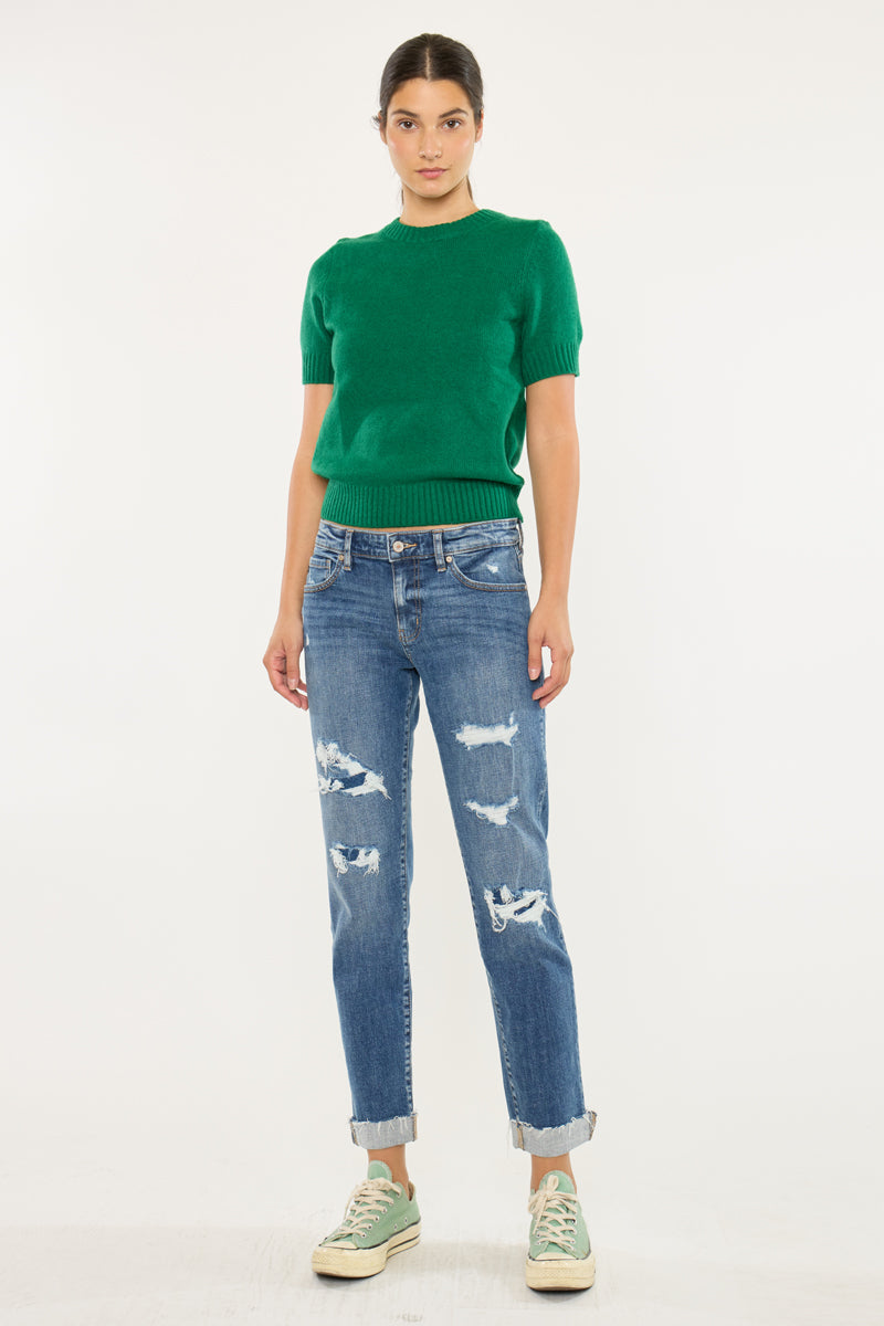 Nina Mid Rise Slim Boyfriend Jeans - Official Kancan USA