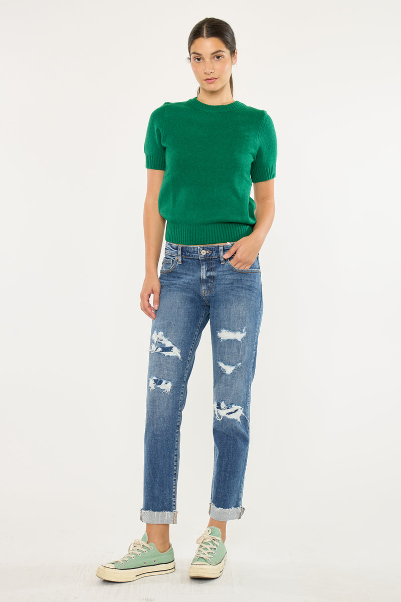 Nina Mid Rise Slim Boyfriend Jeans - Official Kancan USA