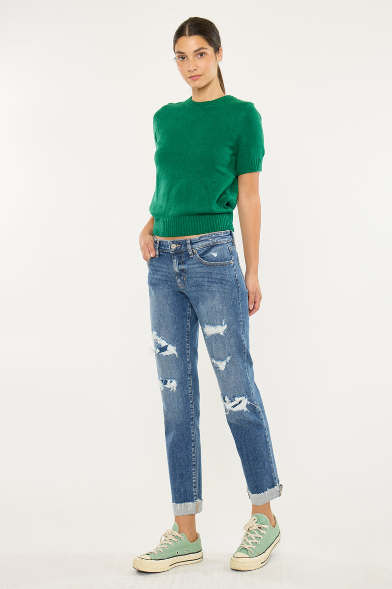 Nina Mid Rise Slim Boyfriend Jeans - Official Kancan USA