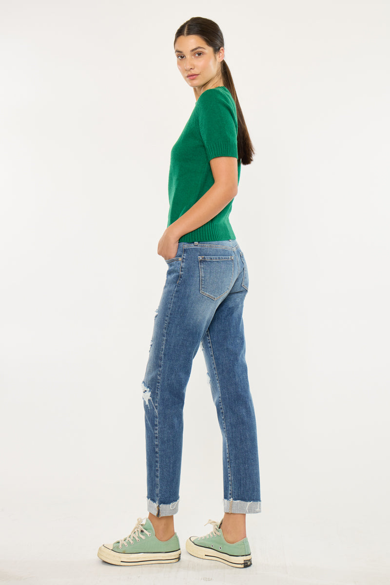 Nina Mid Rise Slim Boyfriend Jeans - Official Kancan USA