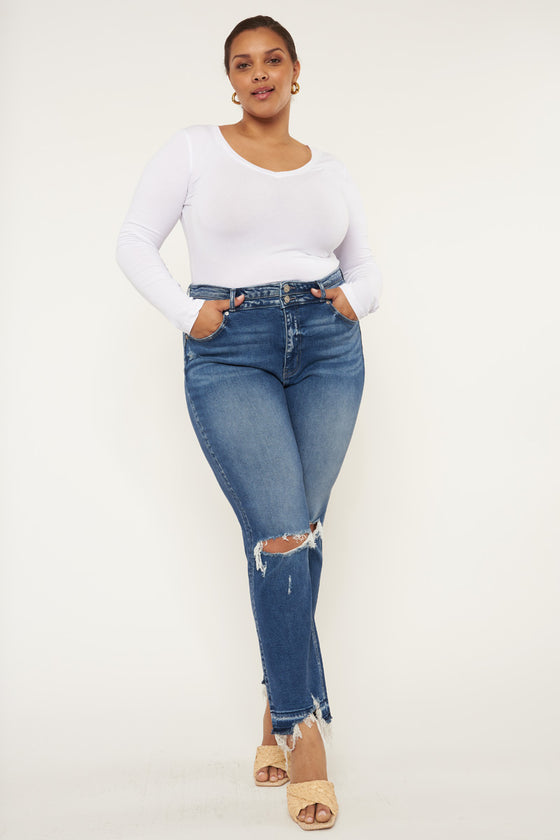Damila High Rise Slim Straight Jeans (Plus Size) - Official Kancan USA