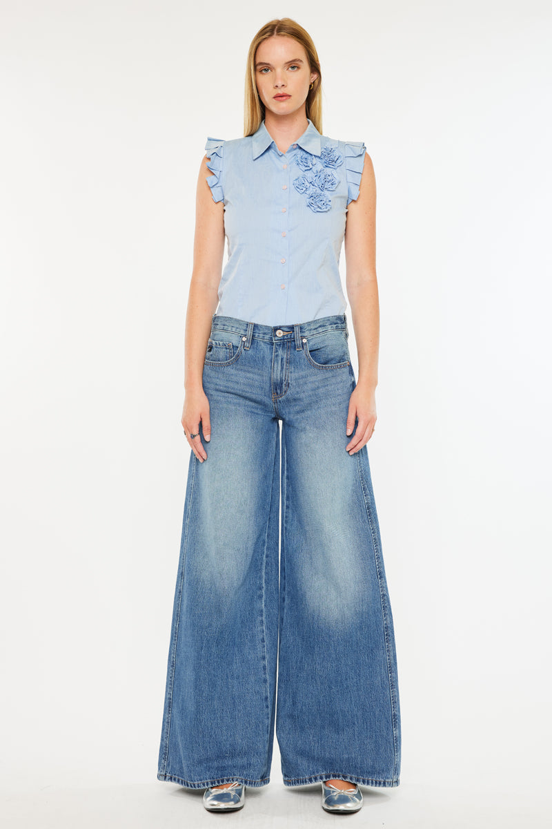 Jocy Mid Rise Super Wide Jeans - Official Kancan USA