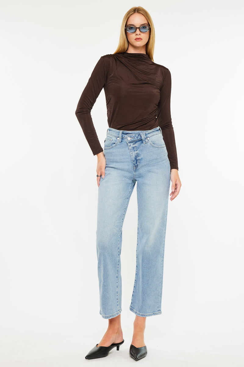 Bethany High Rise 90's Criss Cross Straight Leg Jeans - Official Kancan USA