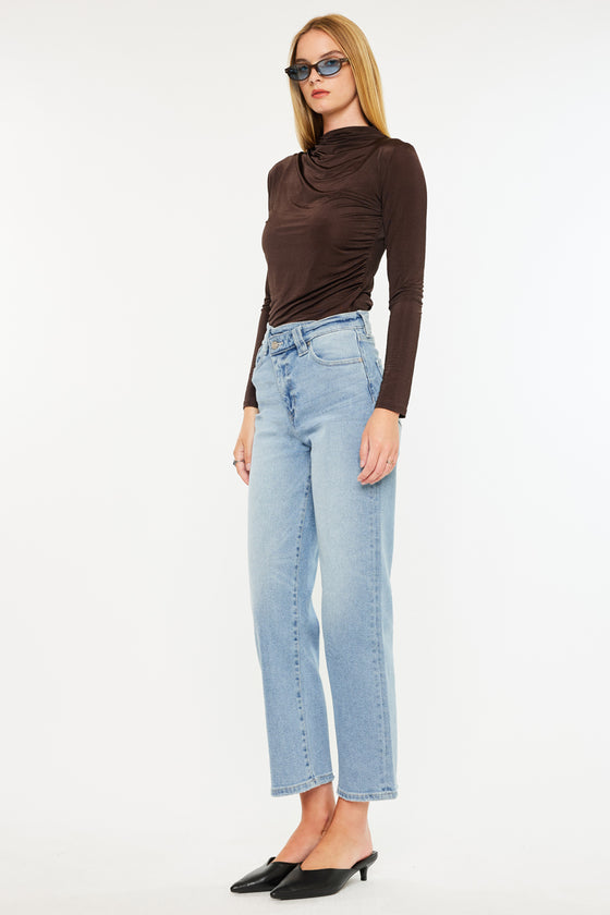 Bethany High Rise 90's Criss Cross Straight Leg Jeans - Official Kancan USA