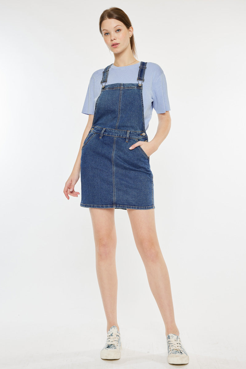 womens denim overall dress Vivi Mini Skirt Overalls XS / Medium Wash