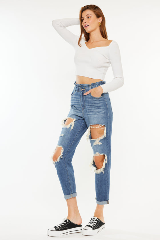 Darel Ultra High Rise Paperbag Mom Jeans - Official Kancan USA