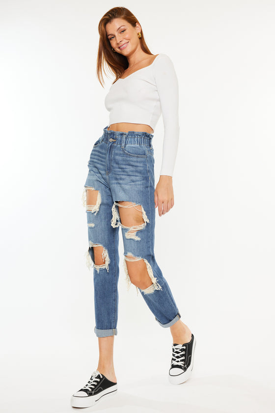 Darel Ultra High Rise Paperbag Mom Jeans - Official Kancan USA