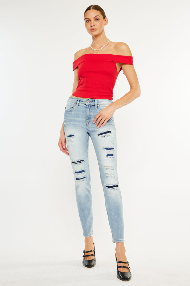 Natasha High Rise Patched Super Skinny Jeans - Official Kancan USA