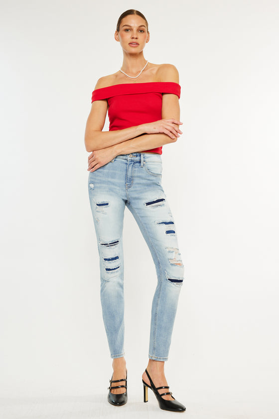 Natasha High Rise Patched Super Skinny Jeans - Official Kancan USA