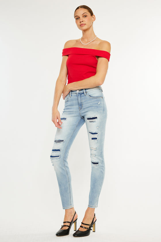 Natasha High Rise Patched Super Skinny Jeans - Official Kancan USA