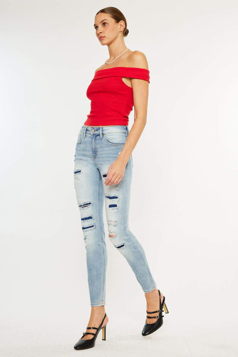 Natasha High Rise Patched Super Skinny Jeans - Official Kancan USA