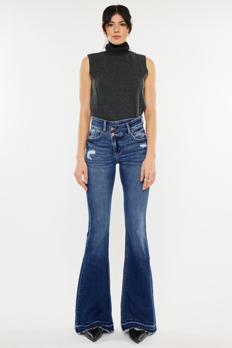 Amaya High Rise Crossover Flare Jeans – Kancan USA