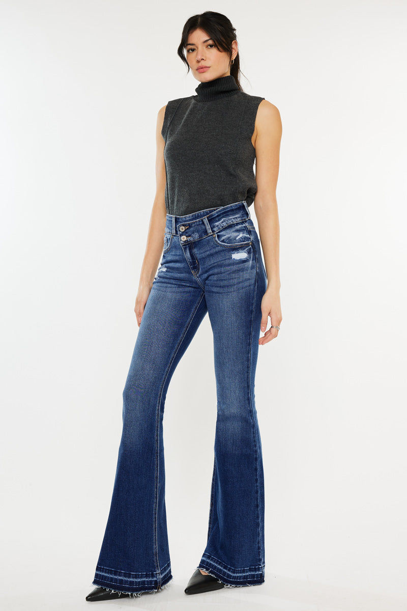 Amaya High Rise Crossover Flare Jeans – Kancan USA