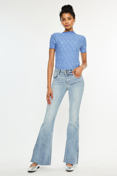 Selena Mid Rise Double Waist Band Flare – Kancan USA