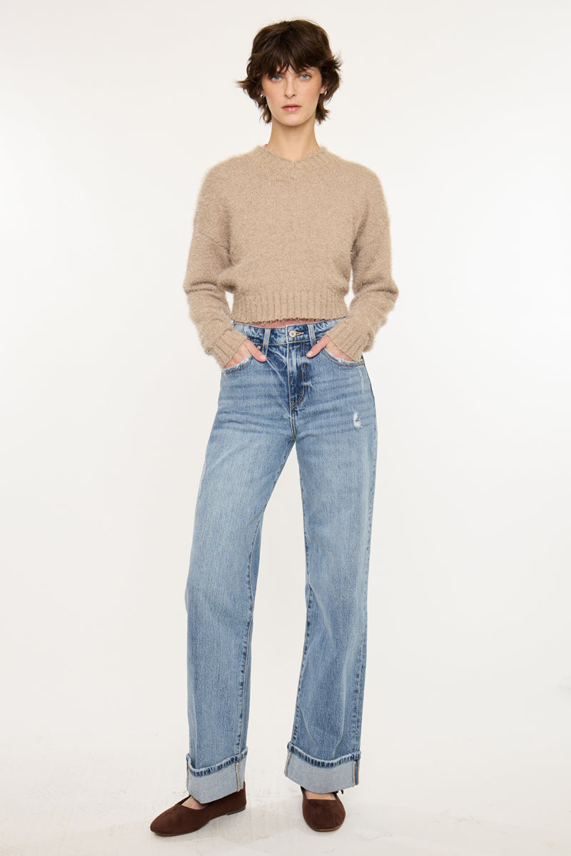 Kolbie High Rise Cuffed Wide Leg Jeans - Official Kancan USA