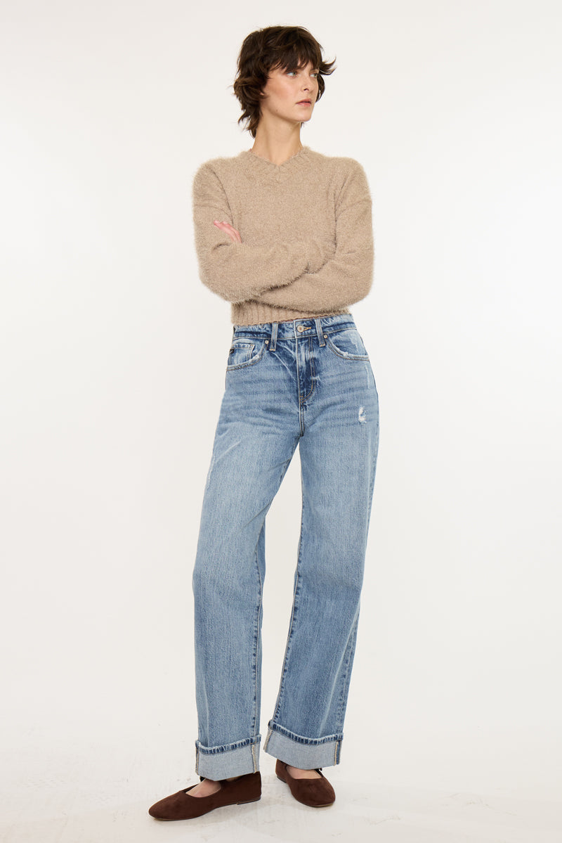 Kolbie High Rise Cuffed Wide Leg Jeans - Official Kancan USA