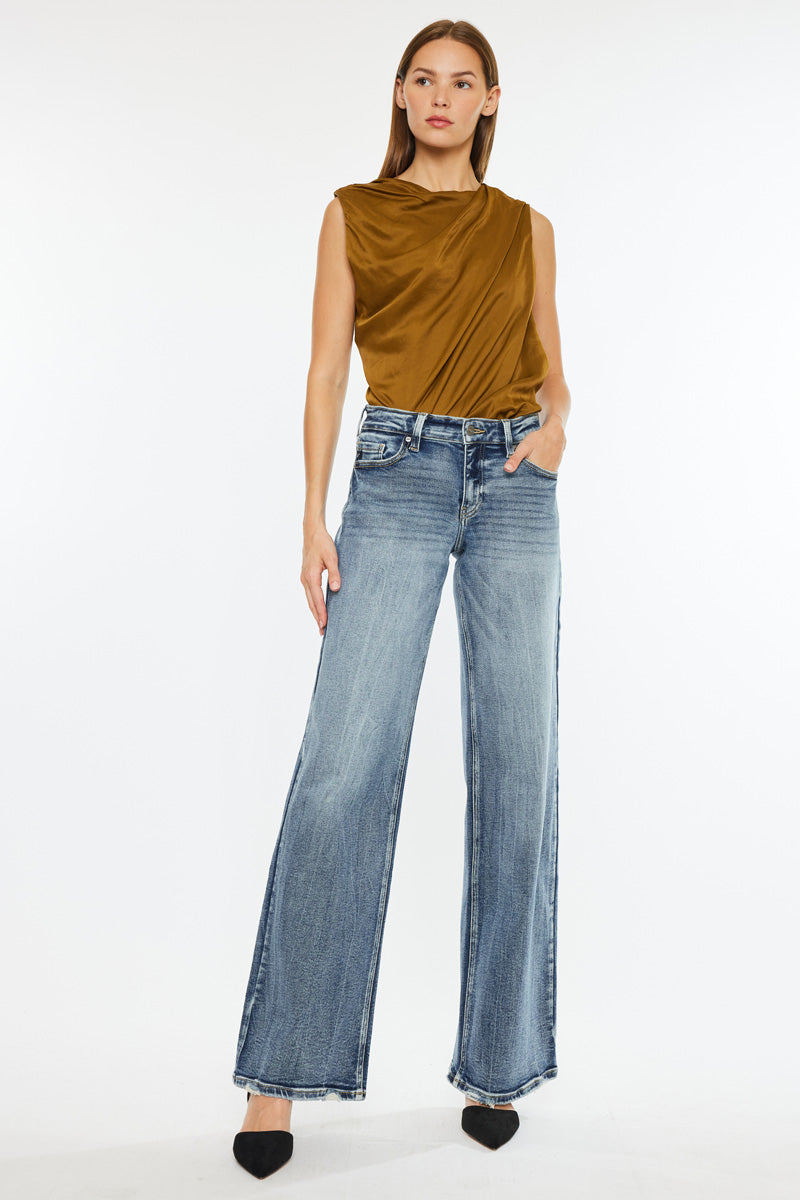 Venice Mid Rise Wide Jeans with Stretch & Dark Wash – Kancan USA