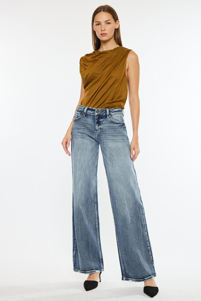 パンツ venica standard straight denim 1 Venice Mid Rise Wide Jeans with Stretch & Dark Wash | Kancan USA