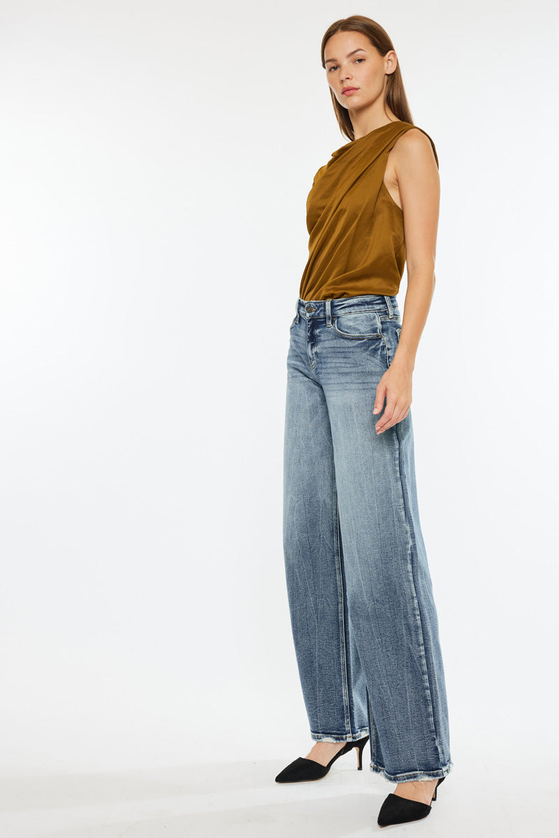 Venice Mid Rise Wide Jeans with Stretch & Dark Wash – Kancan USA