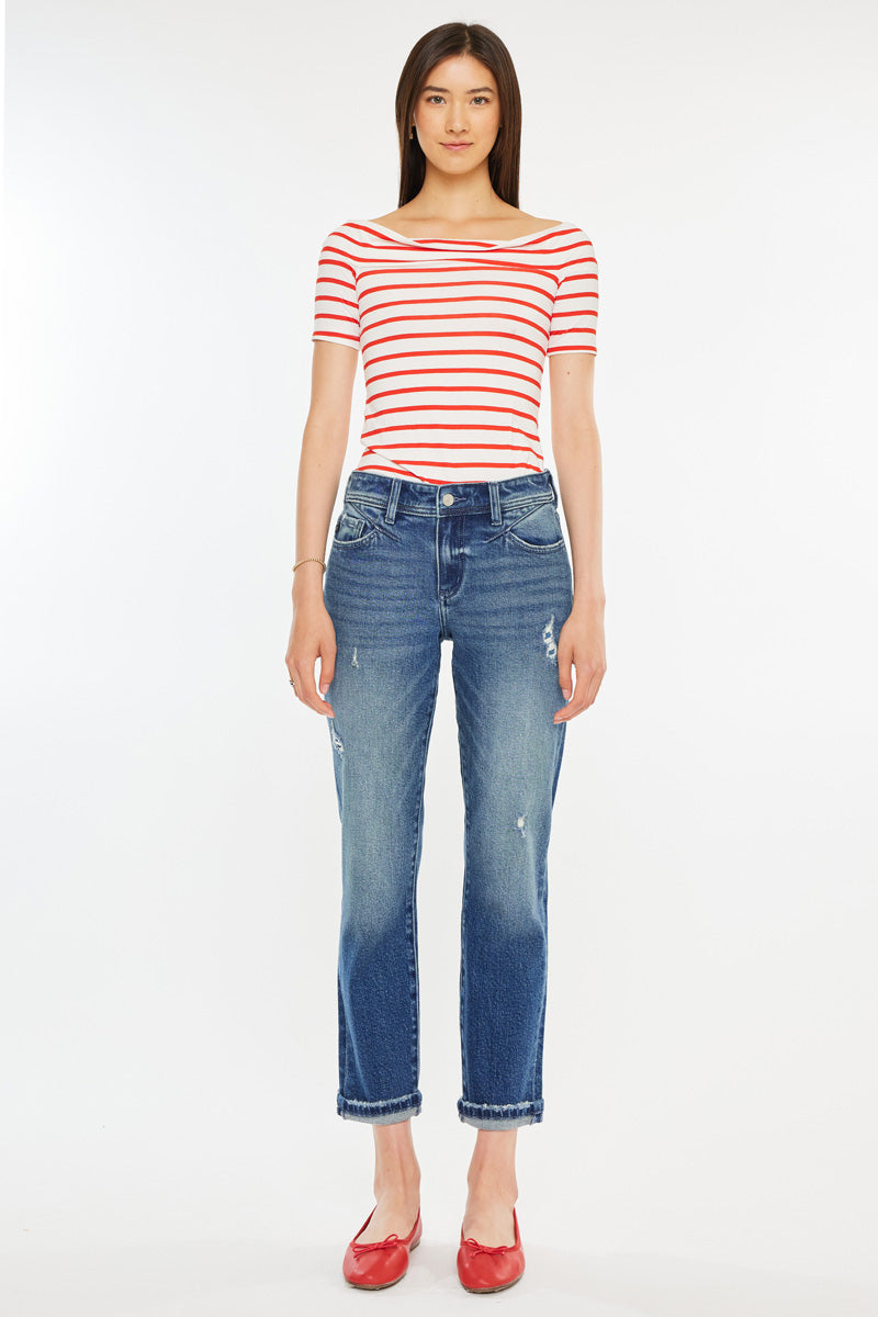 Evelin Mid Rise Cropped Straight Jeans - Official Kancan USA