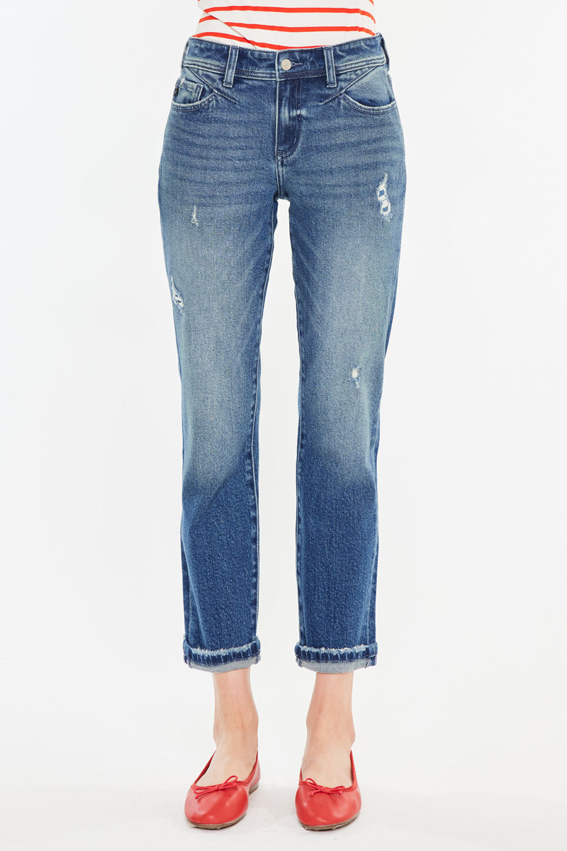 Evelin Mid Rise Cropped Straight Jeans - Official Kancan USA