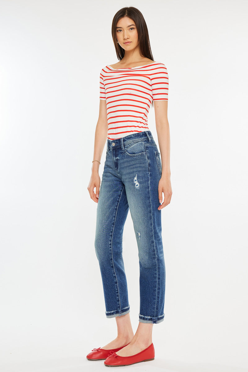 Evelin Mid Rise Cropped Straight Jeans - Official Kancan USA