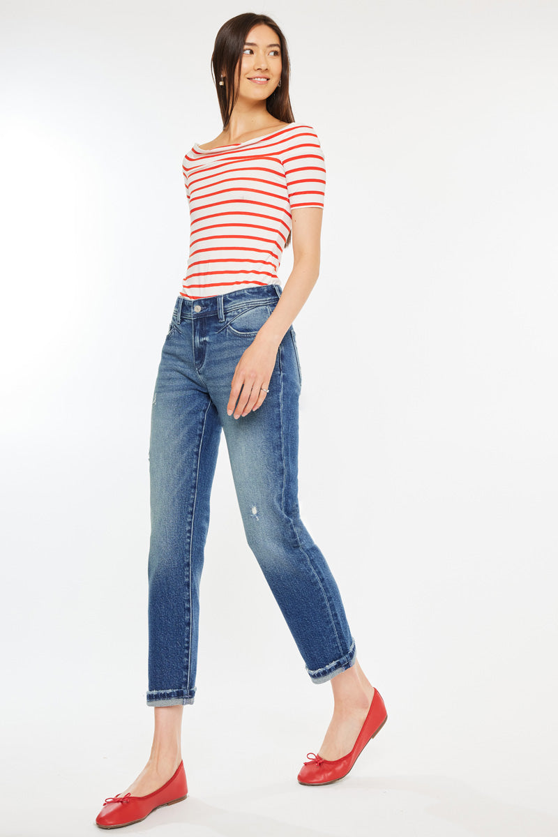 Evelin Mid Rise Cropped Straight Jeans - Official Kancan USA
