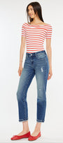 Evelin Mid Rise Cropped Straight Jeans - Official Kancan USA