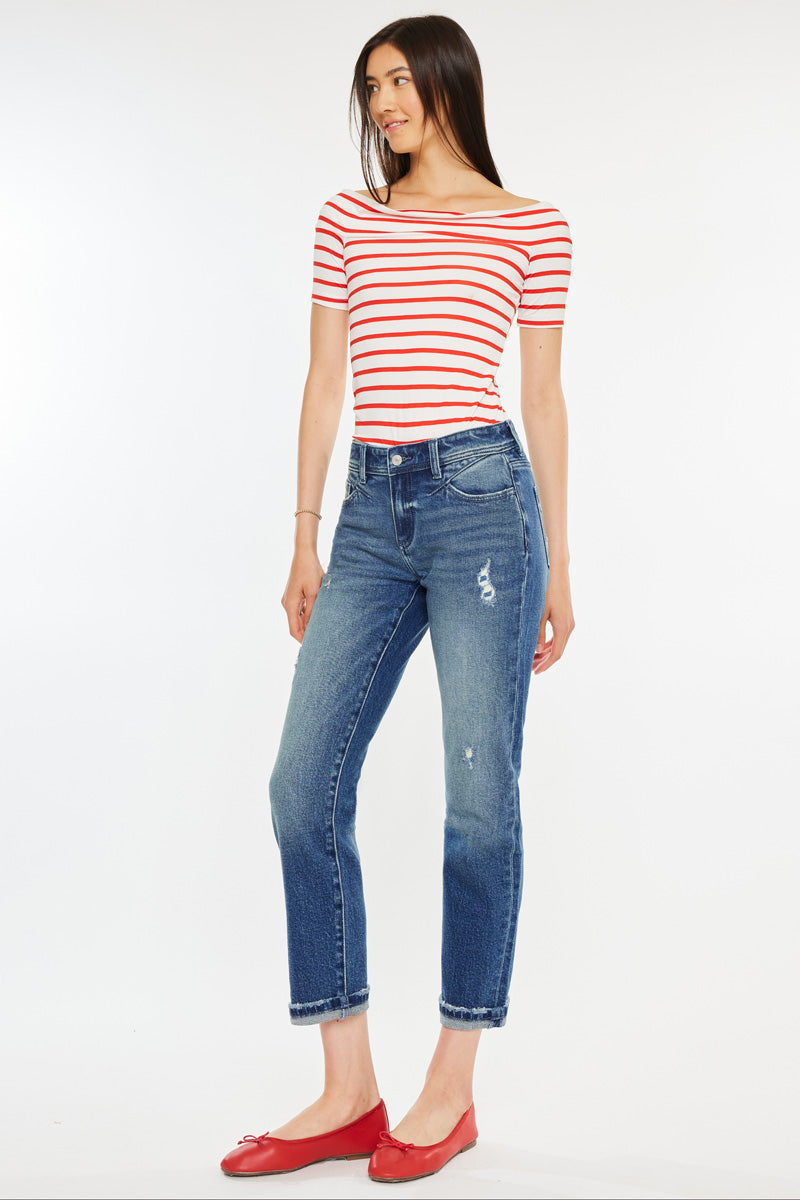 Evelin Mid Rise Cropped Straight Jeans - Official Kancan USA