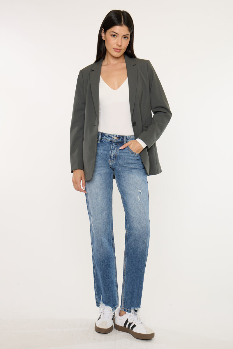 Thalia Mid Rise True Straight Leg Jeans