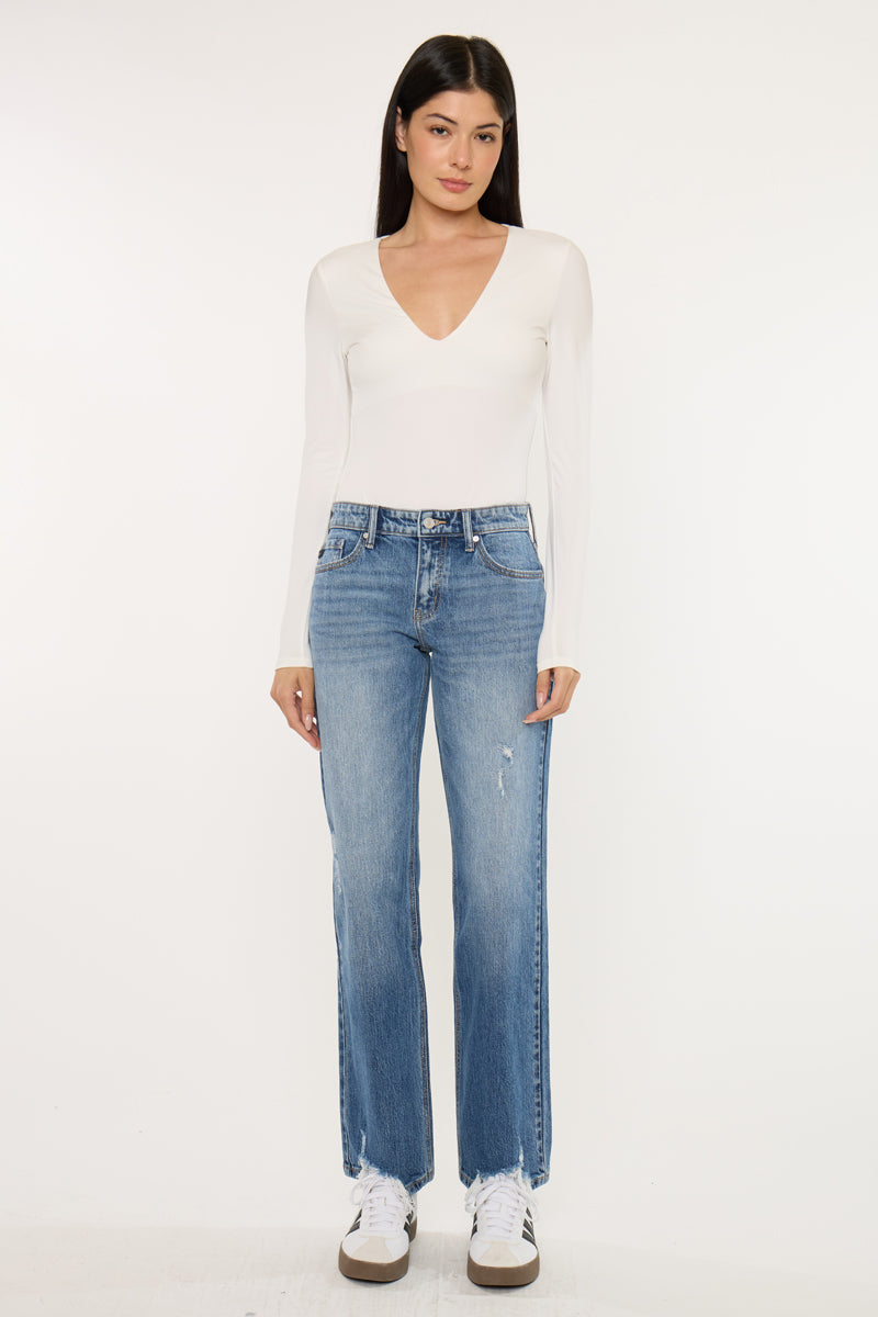 Thalia Mid Rise True Straight Leg Jeans - Official Kancan USA