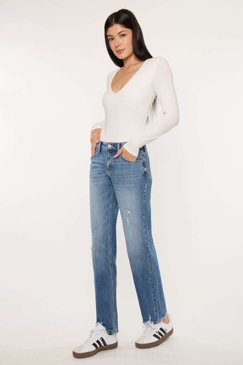 Thalia Mid Rise True Straight Leg Jeans - Official Kancan USA