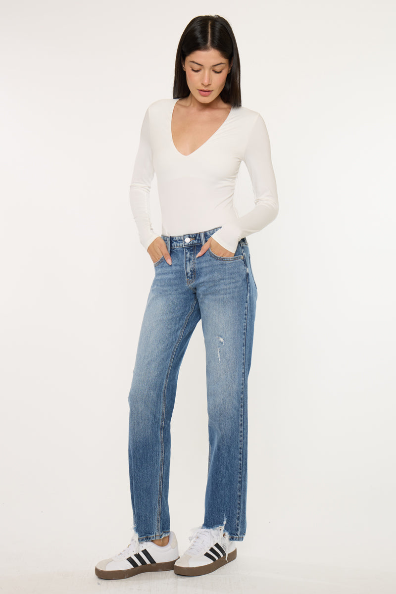Thalia Mid Rise True Straight Leg Jeans - Official Kancan USA