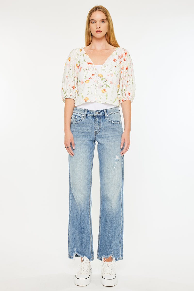 Thalia Mid Rise True Straight Leg Jeans - Official Kancan USA