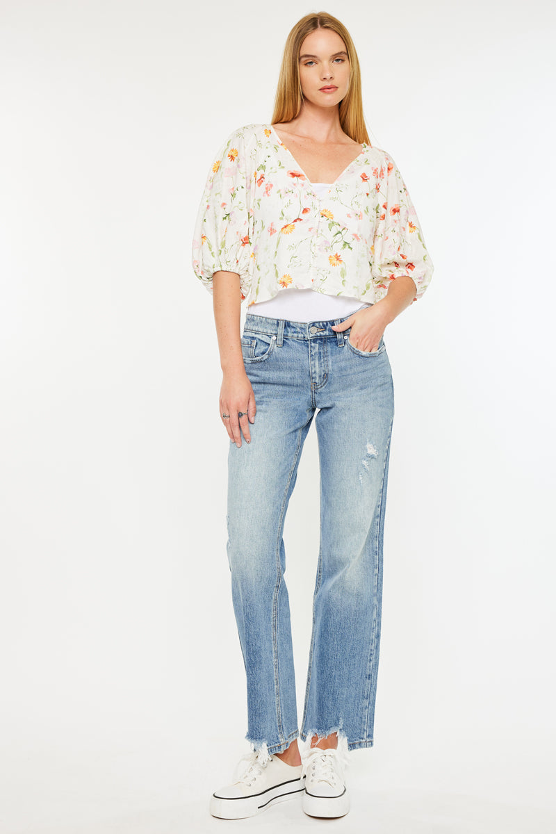 Thalia Mid Rise True Straight Leg Jeans - Official Kancan USA