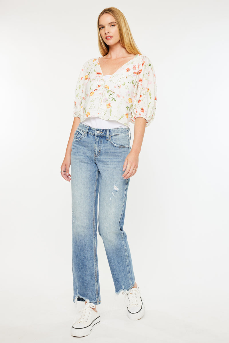 Thalia Mid Rise True Straight Leg Jeans - Official Kancan USA