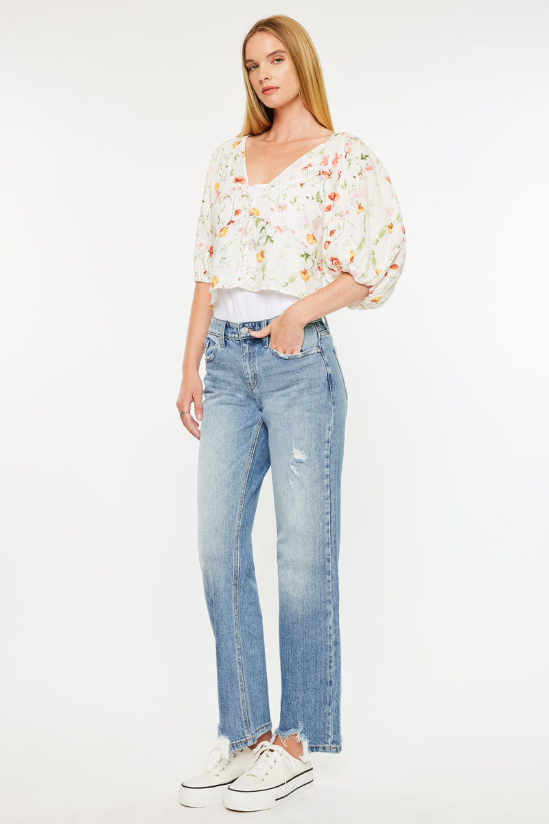 Thalia Mid Rise True Straight Leg Jeans - Official Kancan USA