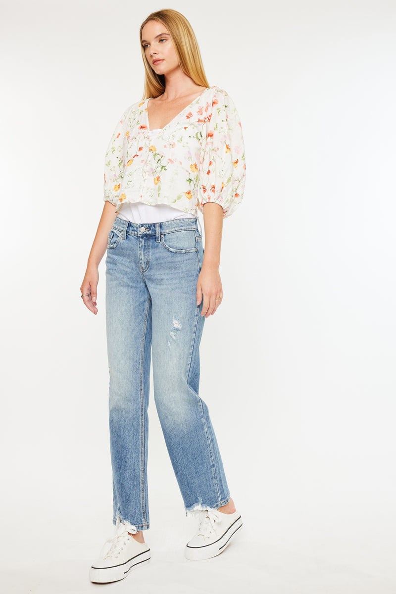 Thalia Mid Rise True Straight Leg Jeans - Official Kancan USA