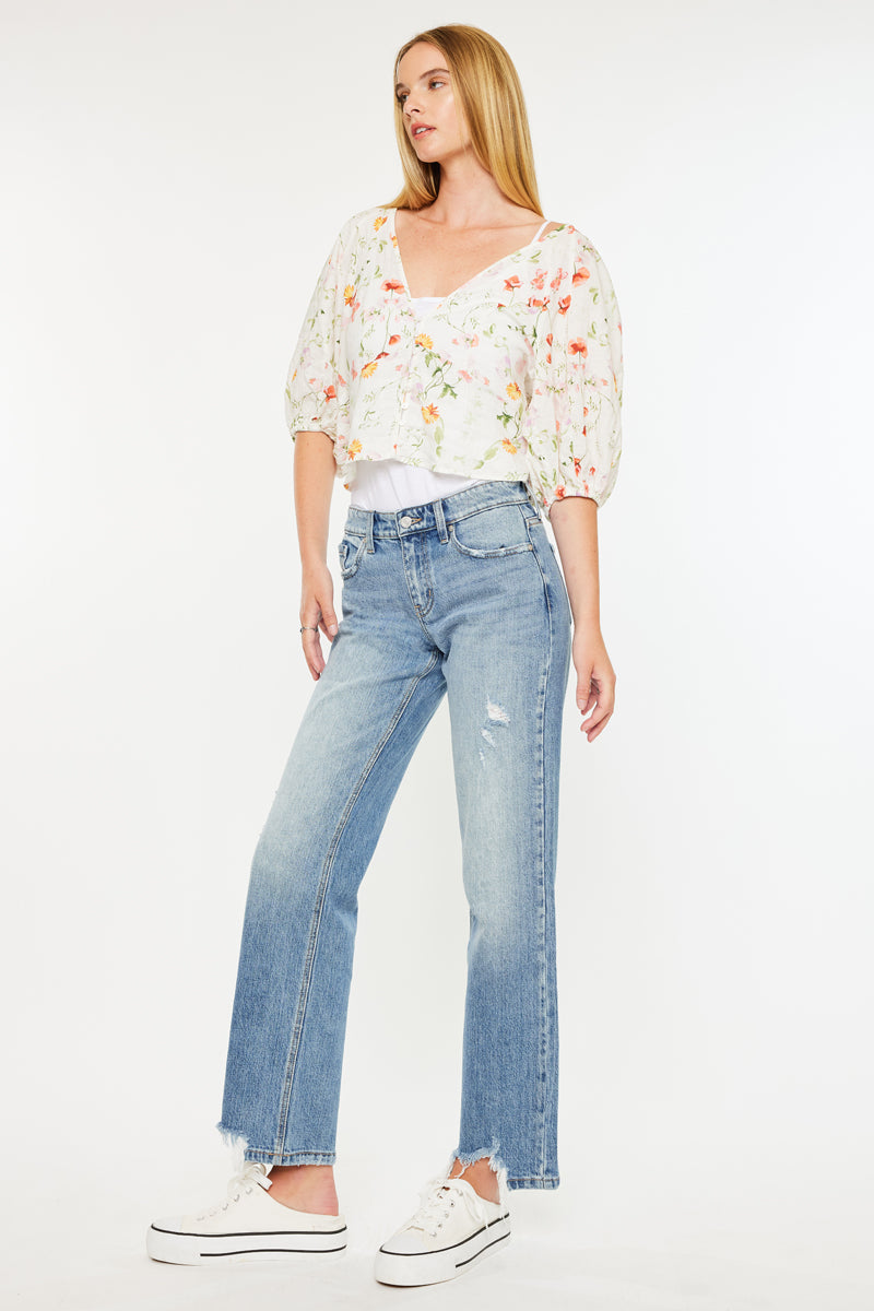 Thalia Mid Rise True Straight Leg Jeans - Official Kancan USA