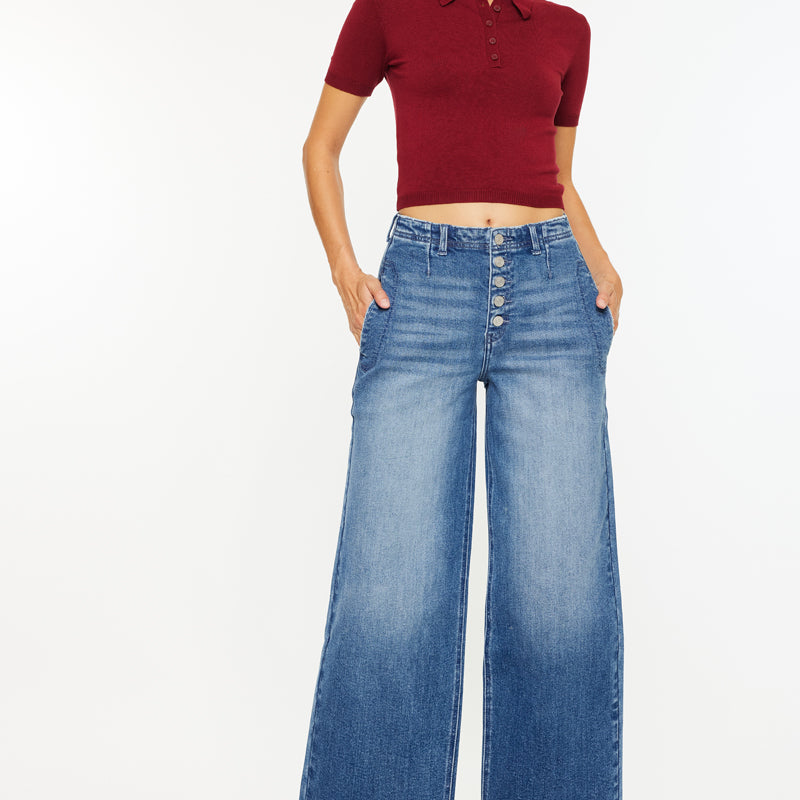 Aliana High Rise Crop Wide Leg Jeans - Official Kancan USA