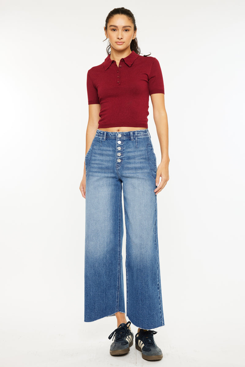 Aliana High Rise Crop Wide Jeans – Flattering Fit – Kancan USA