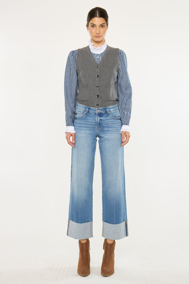 Kenny Mid Rise Crop Wide Leg Jeans - Official Kancan USA