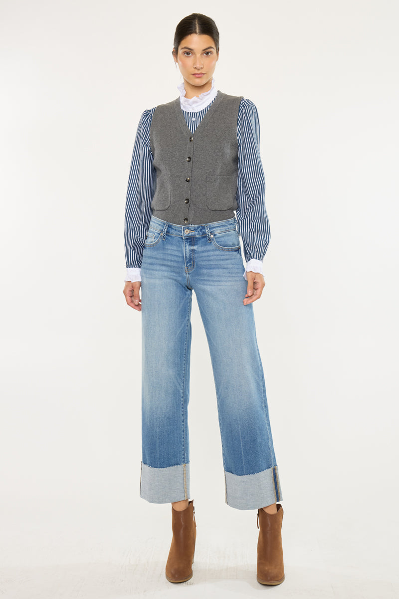 Kenny Mid Rise Crop Wide Leg Jeans - Official Kancan USA