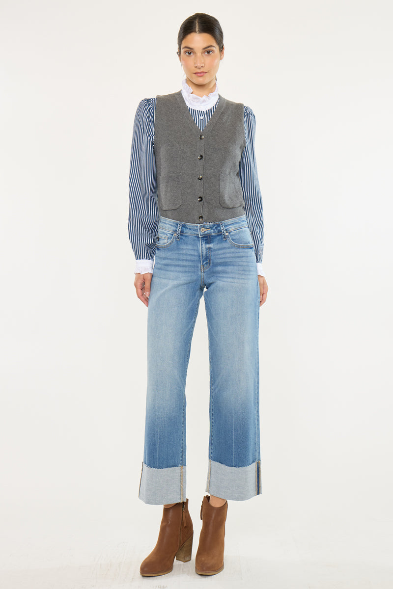 Kenny Mid Rise Crop Wide Leg Jeans - Official Kancan USA