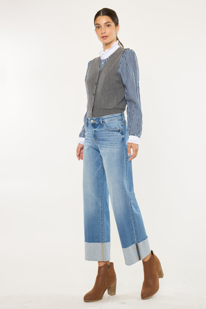 Kenny Mid Rise Crop Wide Leg Jeans - Official Kancan USA