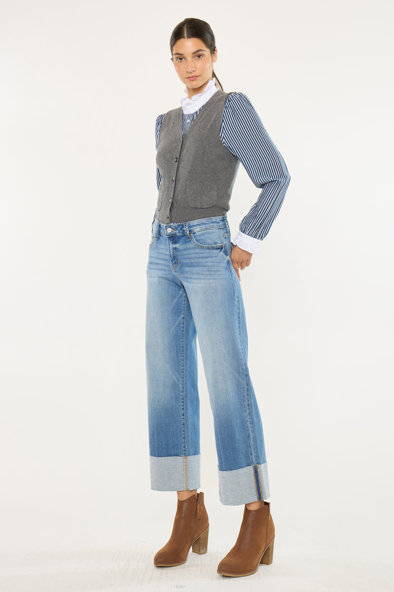 Kenny Mid Rise Crop Wide Leg Jeans - Official Kancan USA